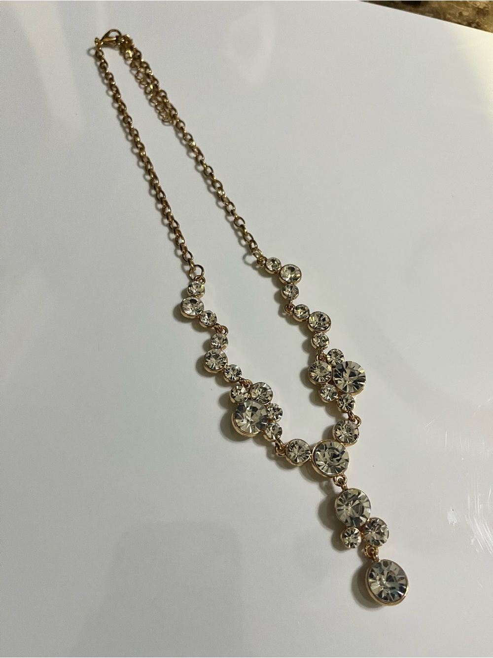Gold-Tone Crystal Drop Y-Necklace in Clear